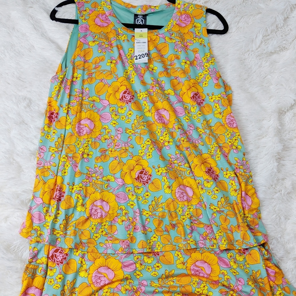 Agnes & Dora Tiered Tunic Sage Floral